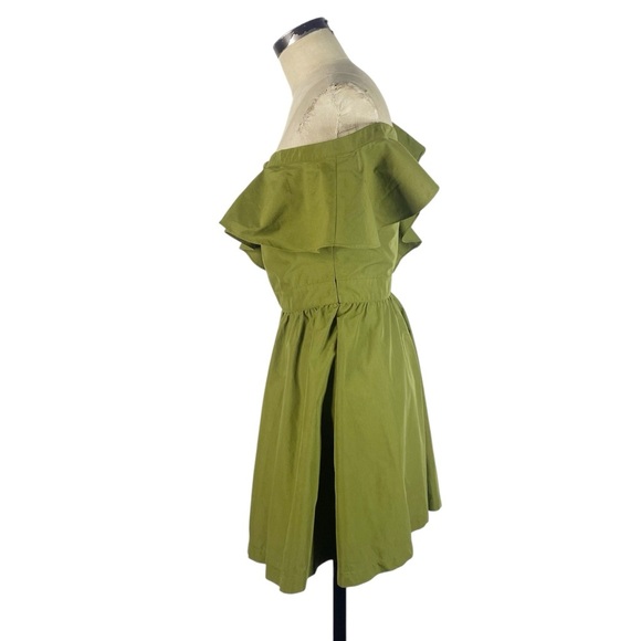 NEW JOA Off Shoulder Ruffle Dress Medium Olive Green BC5850 NWT - Picture 5 of 12